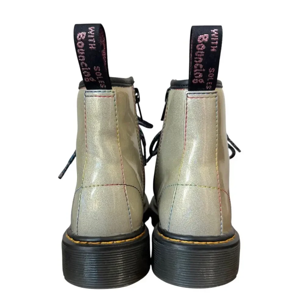 Dr Martens Kids 1460 Sparkle Rays Lace Up Boots Silver Lightshow Girls Size 1